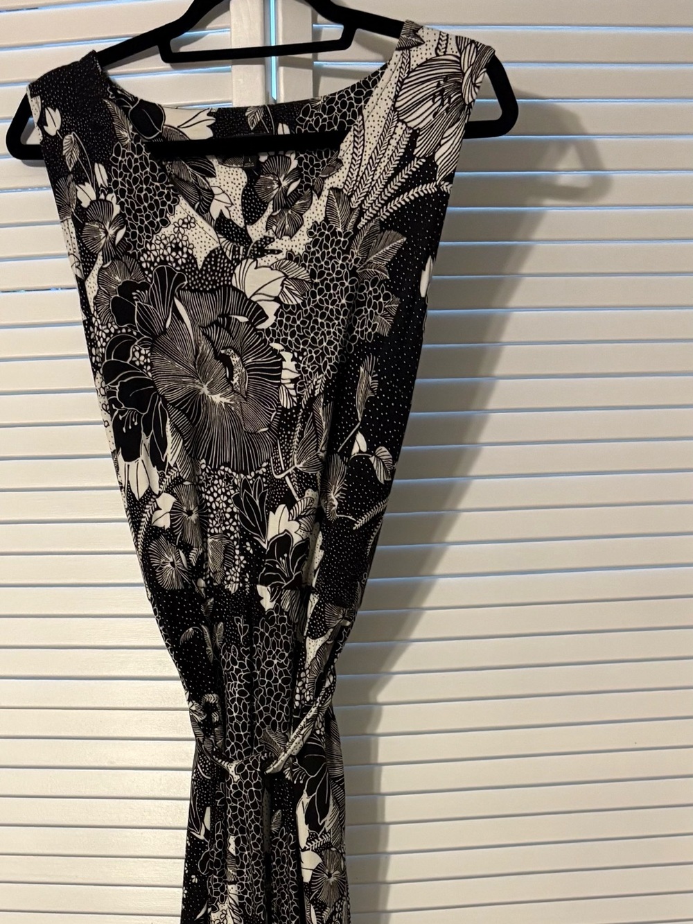 Talbots Black and White Floral Maxi Dress with Tie